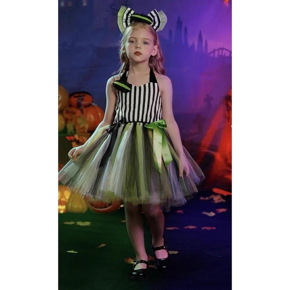 Kids Girl Halloween Costume Short Sleeve Ruffle Tulle Tutu Dress festival 11-12